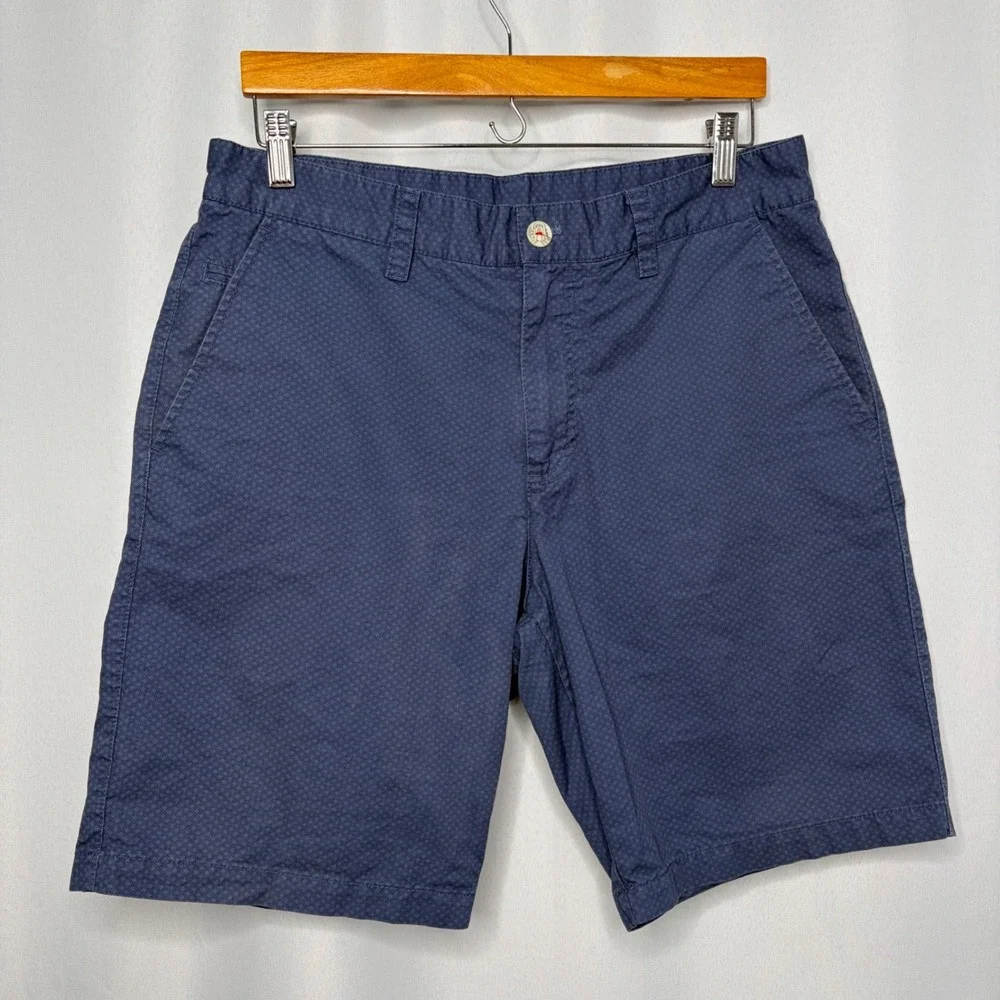 English Laundry Mens Navy Blue Geometric Micro Print Cotton Chino Shorts 32W